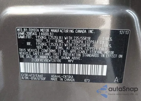 2014 Toyota Rav4 Limited из США, поврежденный, VIN 2T3DFREV8EW126196